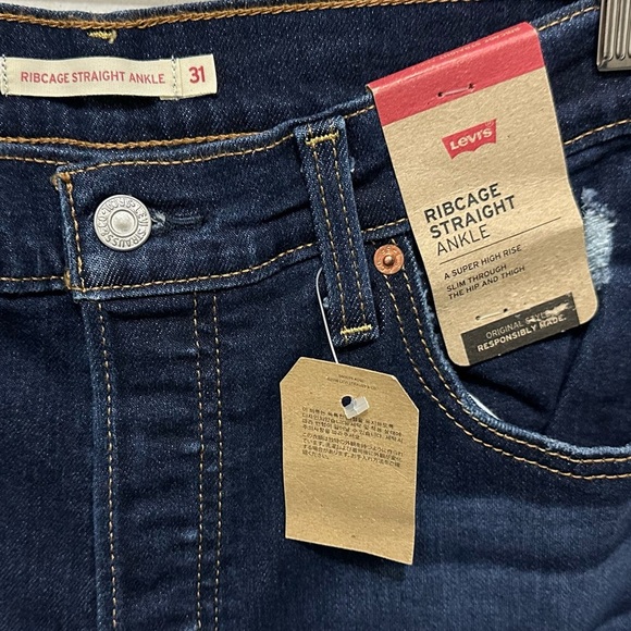 119 LEVI’S | NWT Straight Ankle Blue Jeans High Rise Distressed Dark Wash(31x27) - Picture 6 of 14